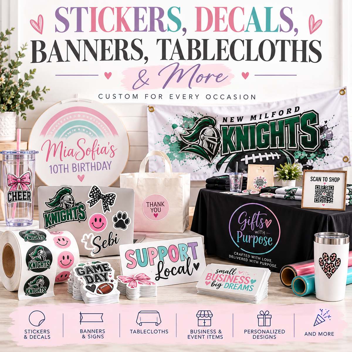 Stickers, Decals, Banners, Tablecloths &amp; More