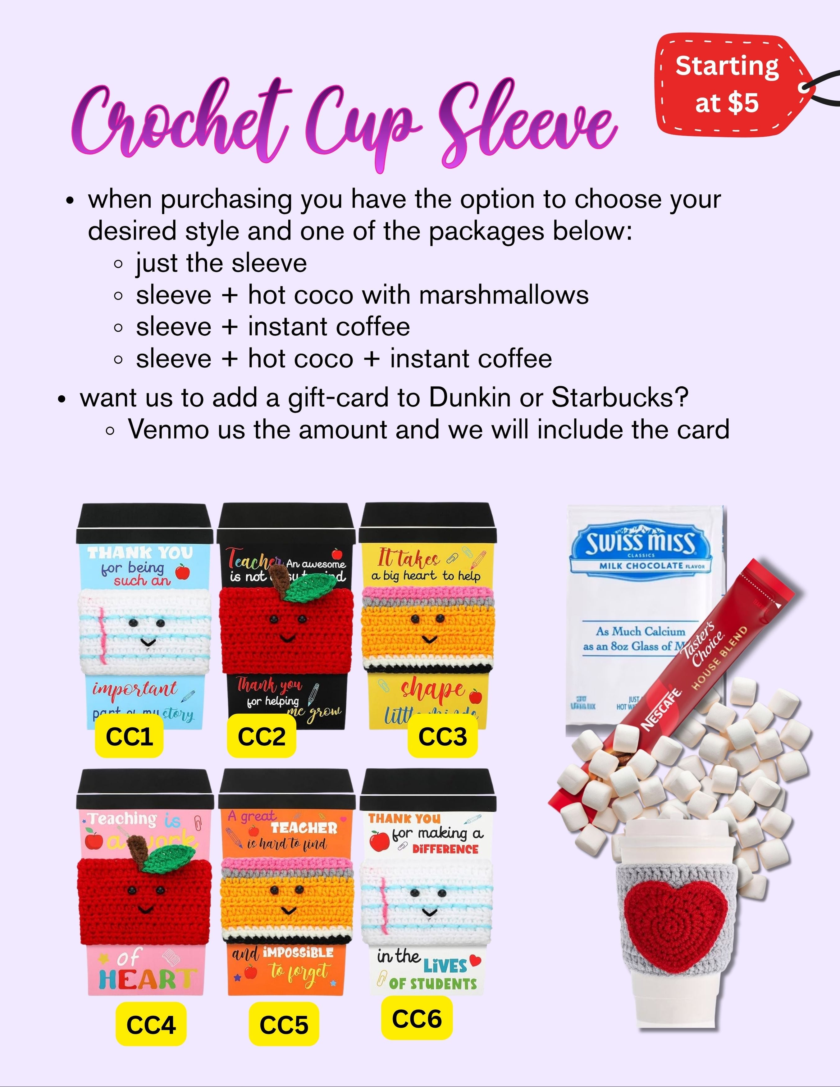 ☕ Crochet Cup Sleeve – Teacher Edition 🍎