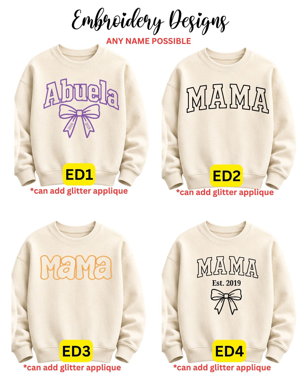 Embroidered Mom/Mama/Grandma/Aunt & Personalized Name Apparel