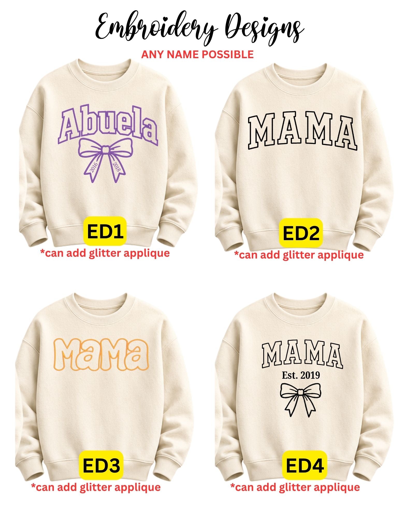 Embroidered Mom/Mama/Grandma/Aunt & Personalized Name Apparel