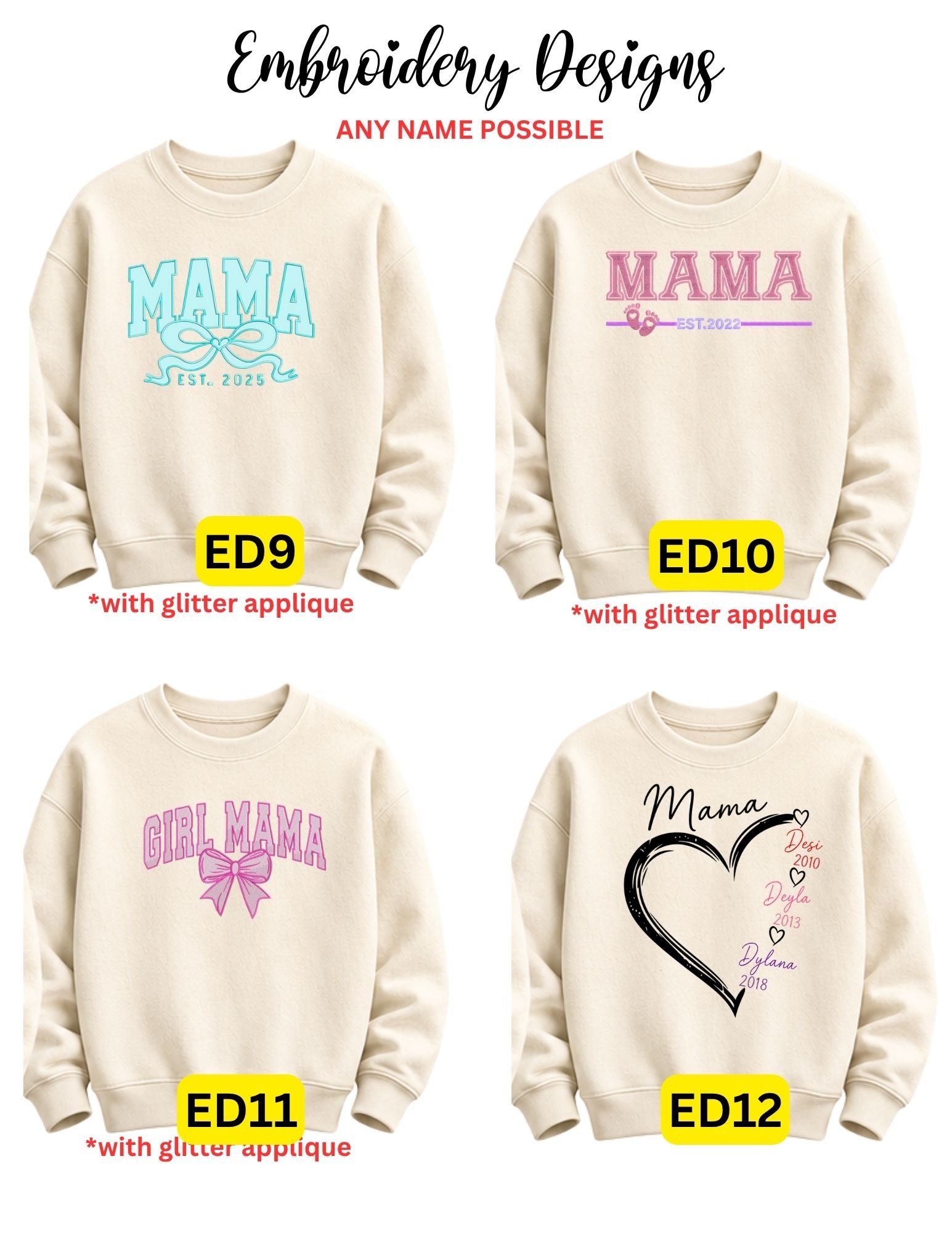 Embroidered Mom/Mama/Grandma/Aunt & Personalized Name Apparel