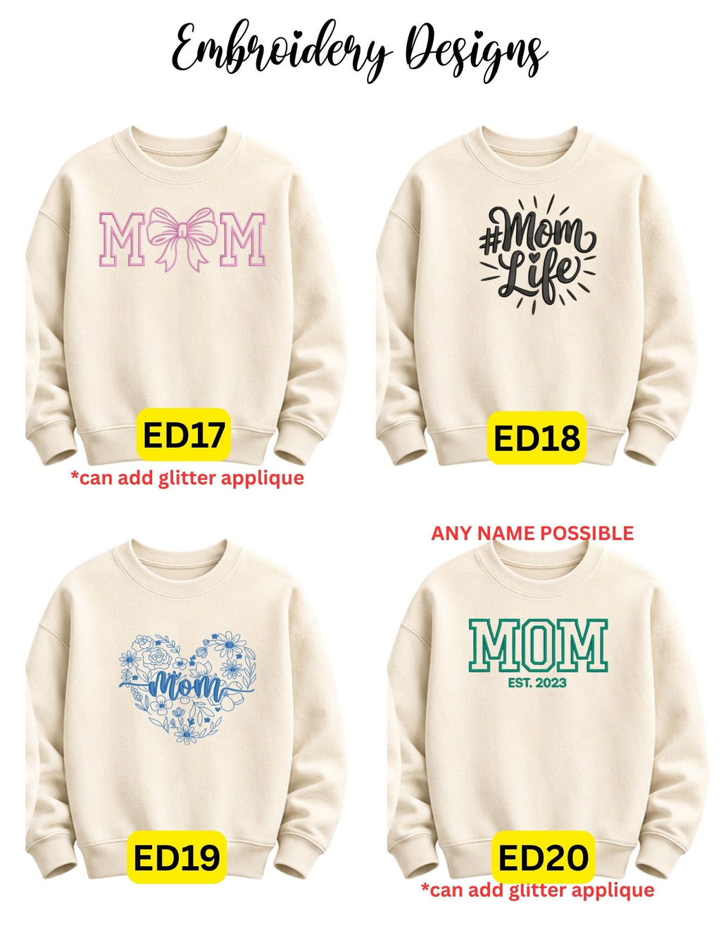 Embroidered Mom/Mama/Grandma/Aunt & Personalized Name Apparel
