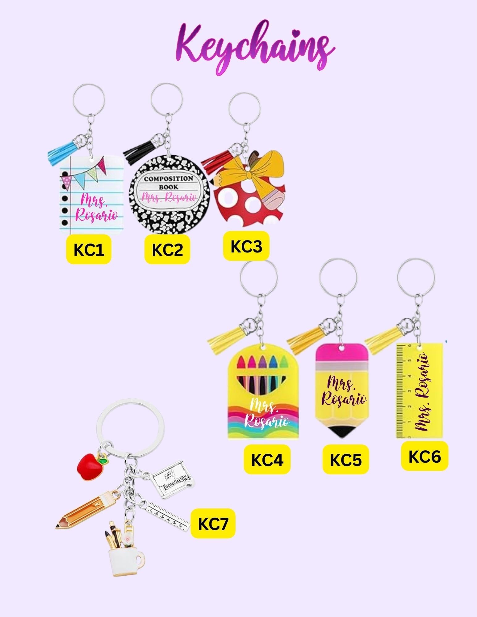 🍎 Personalized Teacher Keychains | Custom Name | Teacher Appreciation Gift